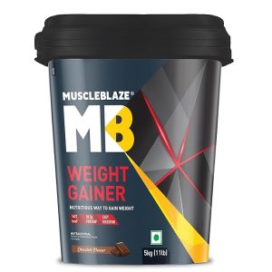 muscleblaze weight gainer powder with added digezyme, chocolate (50 servings, 5kg / 11lbs) | 12g protein, 72g carbs per scoop | nutritious way to gain weight