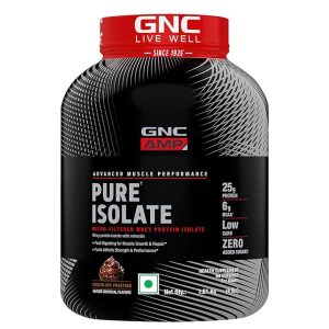 gnc amp pure isolate low carb|boosts athletic performance|builds lean muscles|speeds up recovery|increases strength|25 g protein|6 g bcaa|chocolate frosting|4 lbs,whey,60 servings