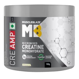 MuscleBlaze Micronised Creatine Monohydrate CreAMP Powder, Unflavoured (32 Servings, 100g)