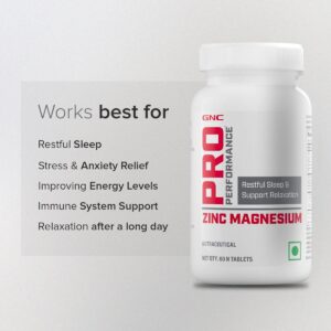 GNC Zinc Magnesium Complex (ZMA) with Vitamin B6, L-Theanine, L-Tryptophan & Hops Flower Extract | 60 Veg Tablets